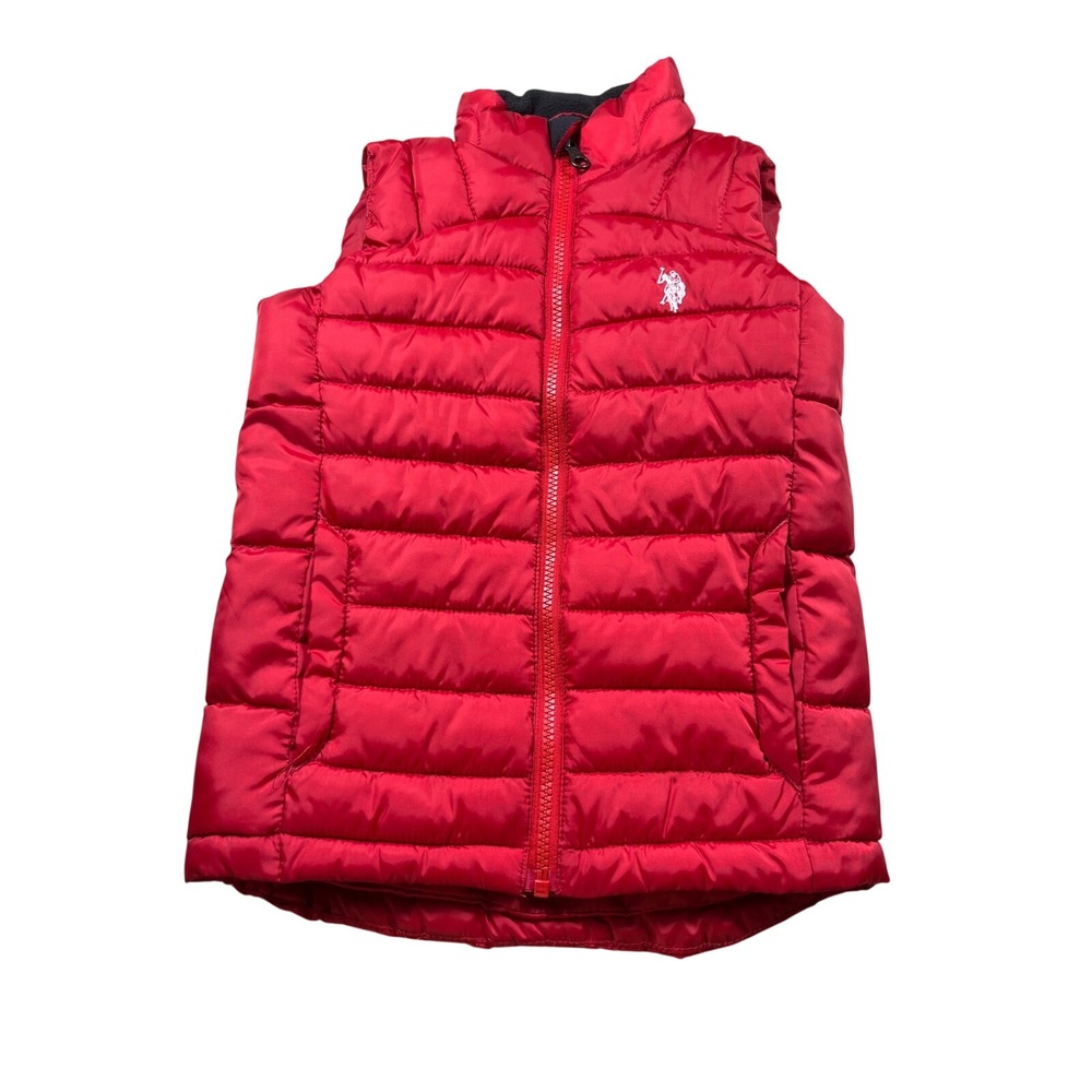 U.S. Polo Assn Girls XS 4/5 Red Puffer Vest Quilted Zip Front Jacket